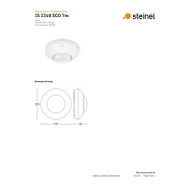 STEINEL IS 2360 ECO PIR griestu kustības sensors, 360°, Ø7 m, IP54, balts — 006556