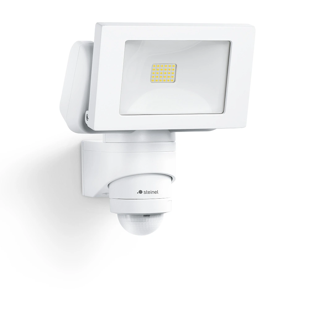 STEINEL LS 150 S LED prožektors, ar sensoru, 14,7 W, 1375 lm, 4000 K, IP44, balts — 052553