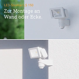 STEINEL LS 150 S LED prožektors, ar sensoru, 14,7 W, 1375 lm, 4000 K, IP44, balts — 052553