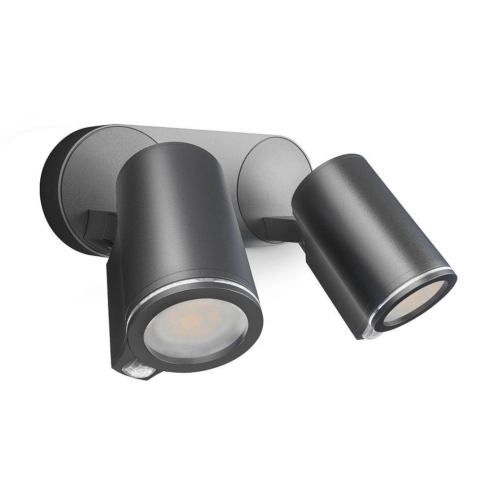 STEINEL Spot DUO SC āra sensorprožektors, Bluetooth, 2×GU10, 14,6 W, 1024 lm, 3000 K, antracīts — 058654