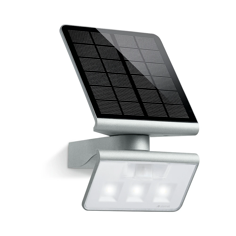 STEINEL XSolar L-S solar outdoor wall sensor light, 1.2 W, 150 lm, 3000 K, silver — 671013