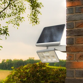 STEINEL XSolar L-S solar outdoor wall sensor light, 1.2 W, 150 lm, 3000 K, silver — 671013