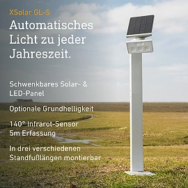 STEINEL XSolar GL-S solārs dārza stabiņš ar sensoru, 150 lm, 3000 K, IP44, sudraba — 671211