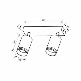 Linear ceiling spotlight KING 220 × 55 × 165 mm, 2×GU10, black (VIVALUX)