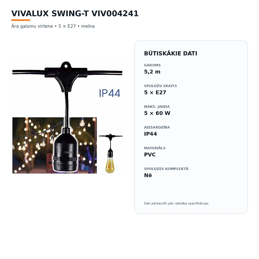 SWING-T outdoor light string 5xE27 5.2m black IP44 (VIVALUX VIV004241)