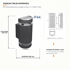 TALIN outdoor up/down wall light 2×GU10, black, IP44 (VIVALUX VIV004261)
