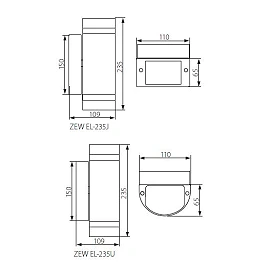 Fasādes gaismeklis ZEW EL-235U-B, 2 x JDR Gu10 max. 35W, IP44, melns