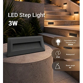 Optonica 7515 LED step light 3 W 3000 K IP65, black