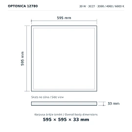 LED panelis 60×60 cm, 30W, 4200lm, 3CCT, UGR <19 (Optonica 12780)