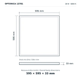 LED panelis 60×60 cm, 30W, 4200lm, 6000K, balts (Optonica 12781)