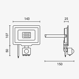 LED prožektors ar sensoru 20W, 1600lm, 2700K, IP65, melns (OPTONICA 5957)