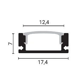LED virsapmetuma profils 2 m, 17,4×7 mm, melns ar melnu vāku (Optonica 5107)