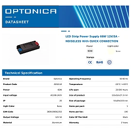 LED barošanas bloks 12 V DC, 60 W, 5 A, IP20 (Optonica 6235)
