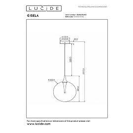 GISELA pendant light Ø30 cm, LED 9.4W 2700K, amber glass (Lucide)
