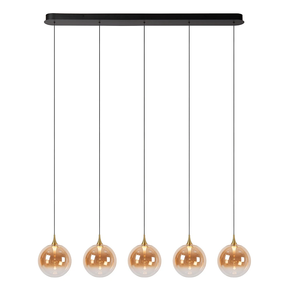 GISELA pendant light 120 cm, LED 5×4W 2700K, amber glass (Lucide)