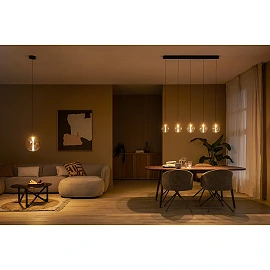 GISELA pendant light 120 cm, LED 5×4W 2700K, amber glass (Lucide)