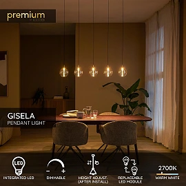 GISELA pendant light 120 cm, LED 5×4W 2700K, amber glass (Lucide)