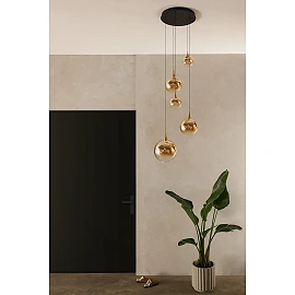 GISELA piekaramā lampa Ø57 cm, 5 LED moduļi 2700K, dzintara stikls (Lucide)
