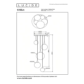 GISELA piekaramā lampa Ø57 cm, 5 LED moduļi 2700K, dzintara stikls (Lucide)