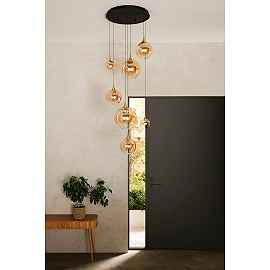 GISELA pendant light Ø84 cm, 7 LED modules 2700K, amber glass (Lucide)