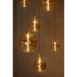 GISELA pendant light Ø84 cm, 7 LED modules 2700K, amber glass (Lucide)