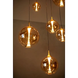 GISELA pendant light Ø84 cm, 7 LED modules 2700K, amber glass (Lucide)