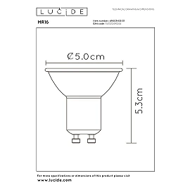 Lucide GU10 MR16 LED spuldze 5 W 2200–3000 K, balta