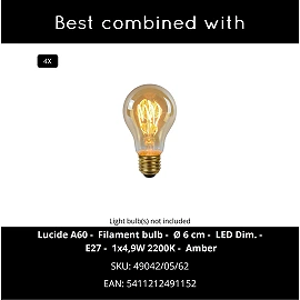 Lucide CHANTAL pendant light 95 cm, 4xE27, cream