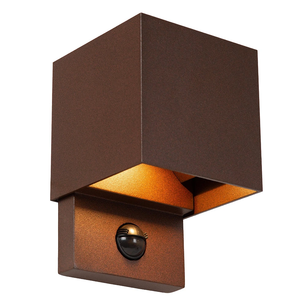 TADZIO square outdoor wall light LED 7W CCT IP65 with sensor, rust brown (Lucide)