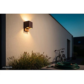 TADZIO square outdoor wall light LED 7W CCT IP65 with sensor, rust brown (Lucide)