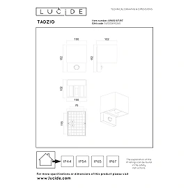 TADZIO square outdoor wall light LED 7W CCT IP65 with sensor, rust brown (Lucide)