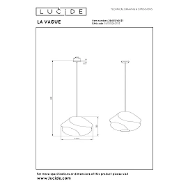 Lucide LA VAGUE piekaramā lampa ar zīda abažūru, Ø40 cm, balta