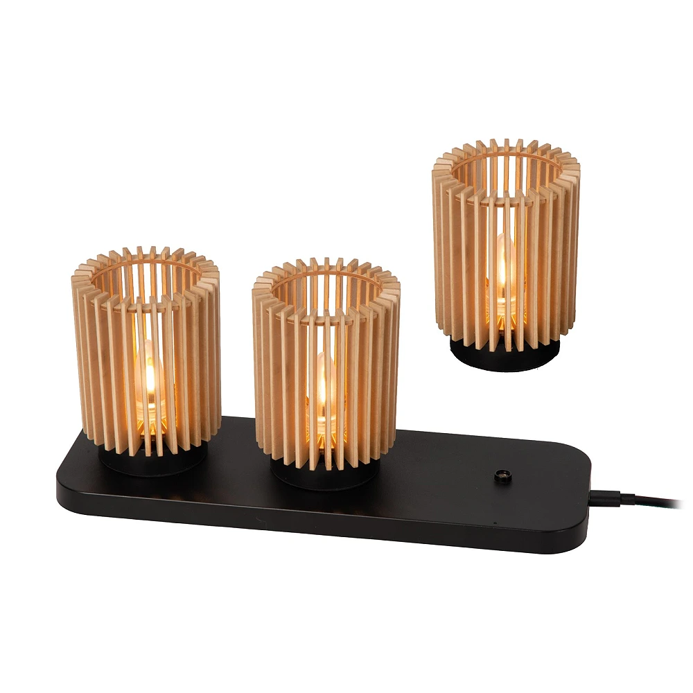 Lucide KIM rechargeable LED table lamps, set of 3, light wood look