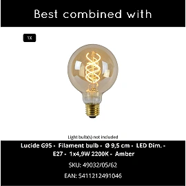Lucide FARAH stāvlampa 100 cm, E27, balta ar koka pamatni