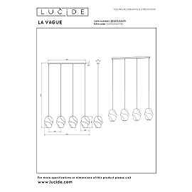 Lucide LA VAGUE pendant light 127 cm, 4×E27, white