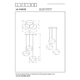 Lucide LA VAGUE pendant light Ø51 cm, 3×E27, white