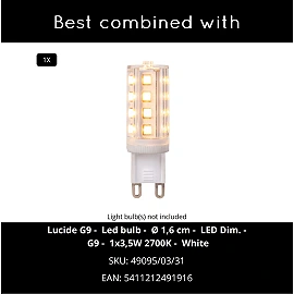 Lucide YACINTE wall light 35 cm, G9, taupe