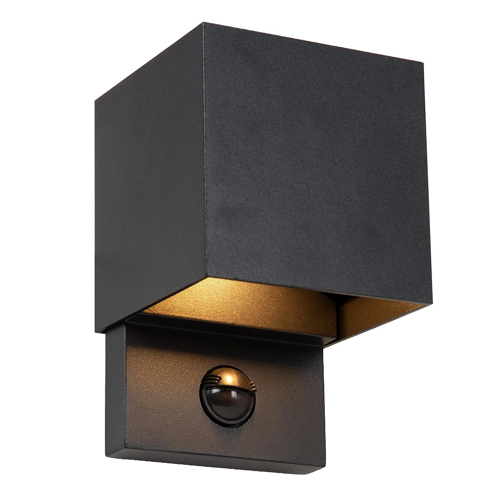 TADZIO square outdoor wall light LED 7W CCT IP65 with sensor, black (Lucide)