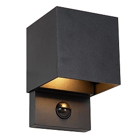 TADZIO square outdoor wall light LED 7W CCT IP65 with sensor, black (Lucide)