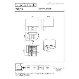 TADZIO round outdoor wall light LED 7W CCT IP65 with sensor, black (Lucide)