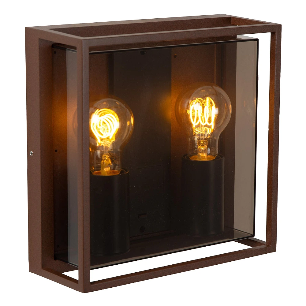 Lucide COZETTE square outdoor wall light 2×E27 IP65, rust brown